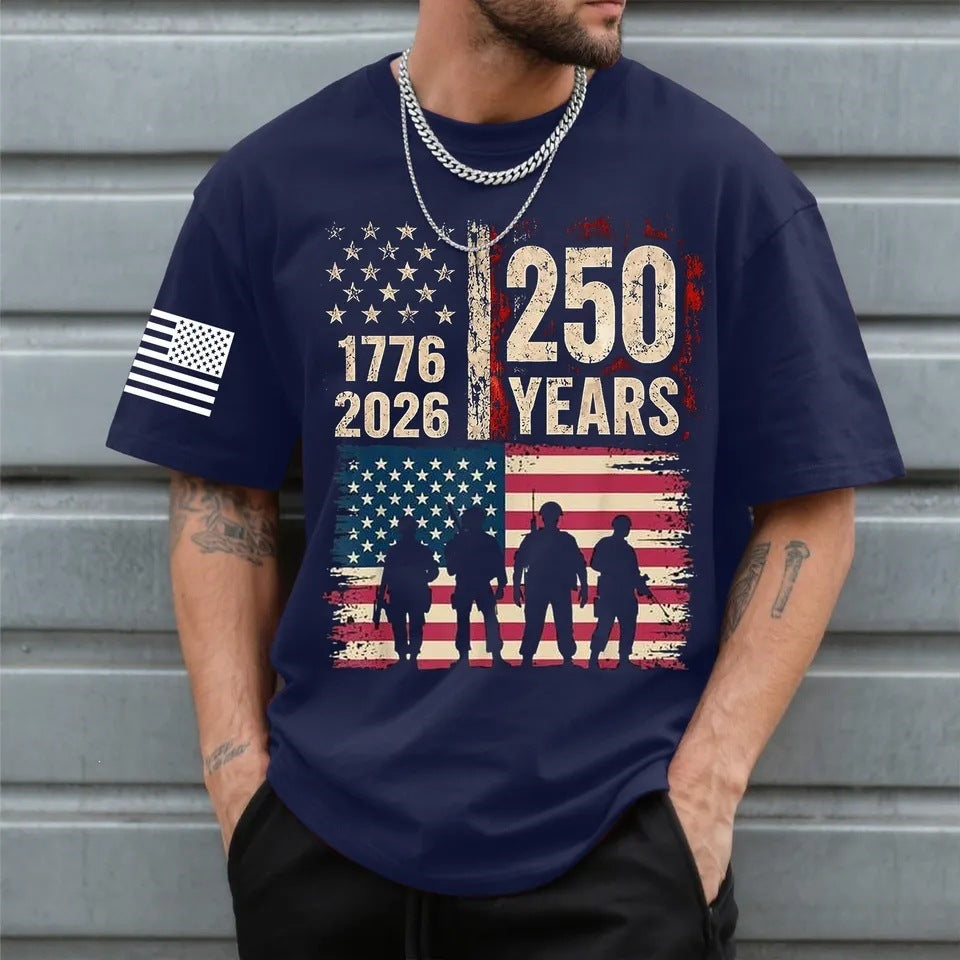 Men's Cotton T-Shirt with American Flag Design