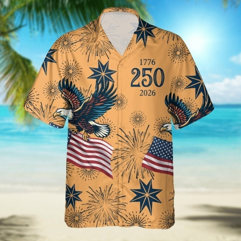Vintage Print Hawaiian Shirt with Cuban Collar
