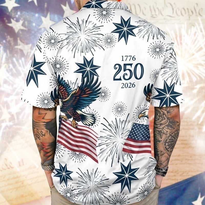 Vintage Print Hawaiian Shirt with Cuban Collar