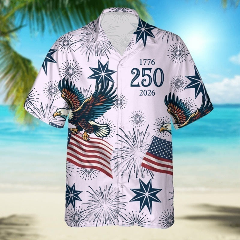 Vintage Print Hawaiian Shirt with Cuban Collar