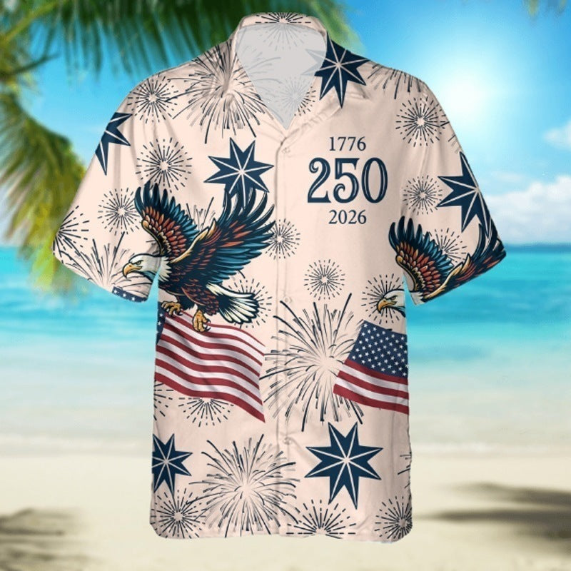 Vintage Print Hawaiian Shirt with Cuban Collar