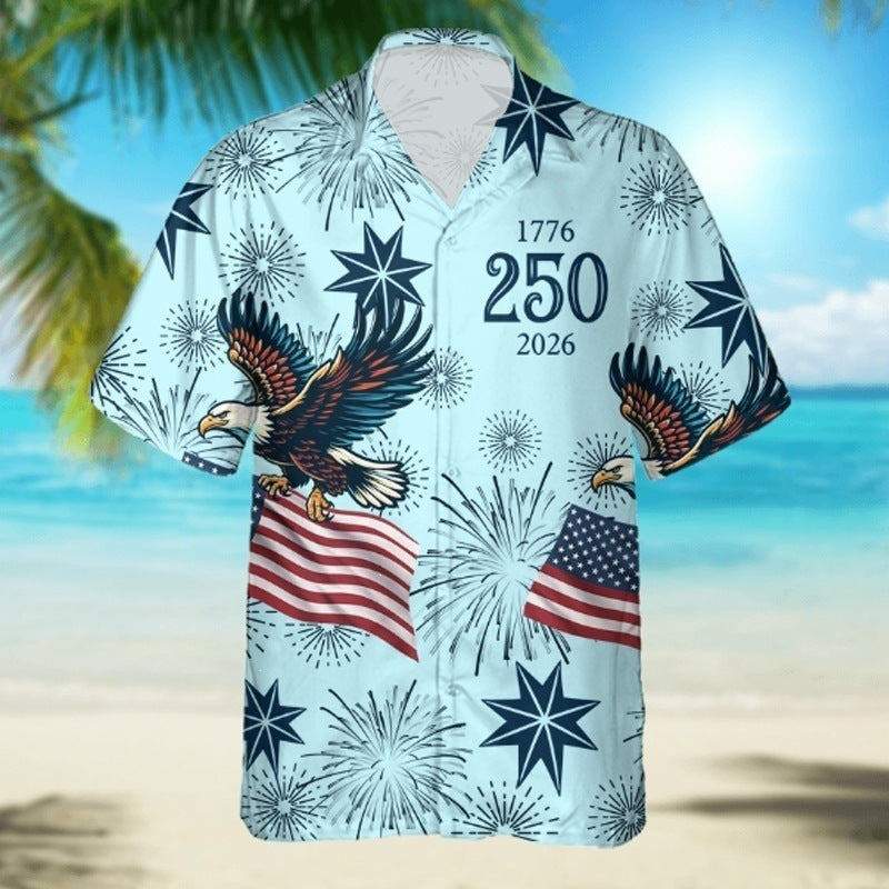 Vintage Print Hawaiian Shirt with Cuban Collar