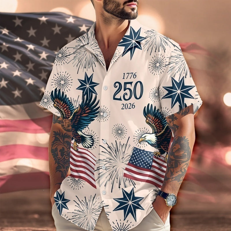Vintage Print Hawaiian Shirt with Cuban Collar