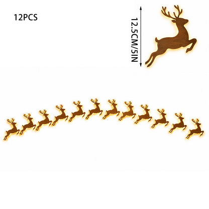 Self-Adhesive Wooden Christmas Santa Reindeer Wall Decoration with Lights