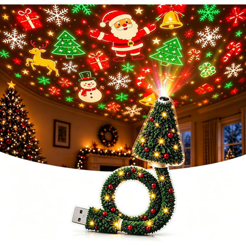 6 Scene USB Christmas Projection Light with Snowflake and Tree Patterns for Holiday Decoration