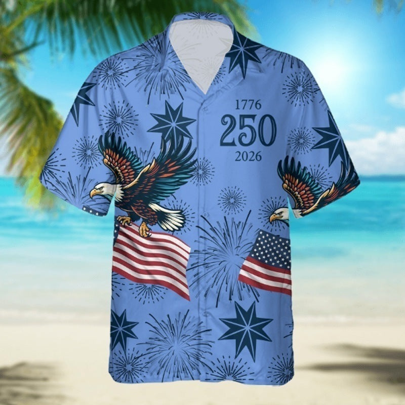 Vintage Print Hawaiian Shirt with Cuban Collar