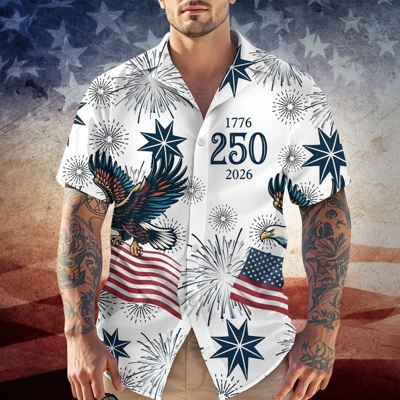 Vintage Print Hawaiian Shirt with Cuban Collar