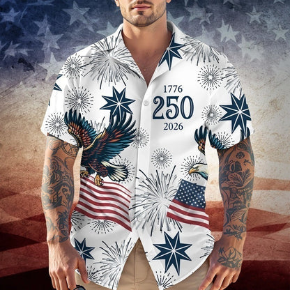 Vintage Print Hawaiian Shirt with Cuban Collar