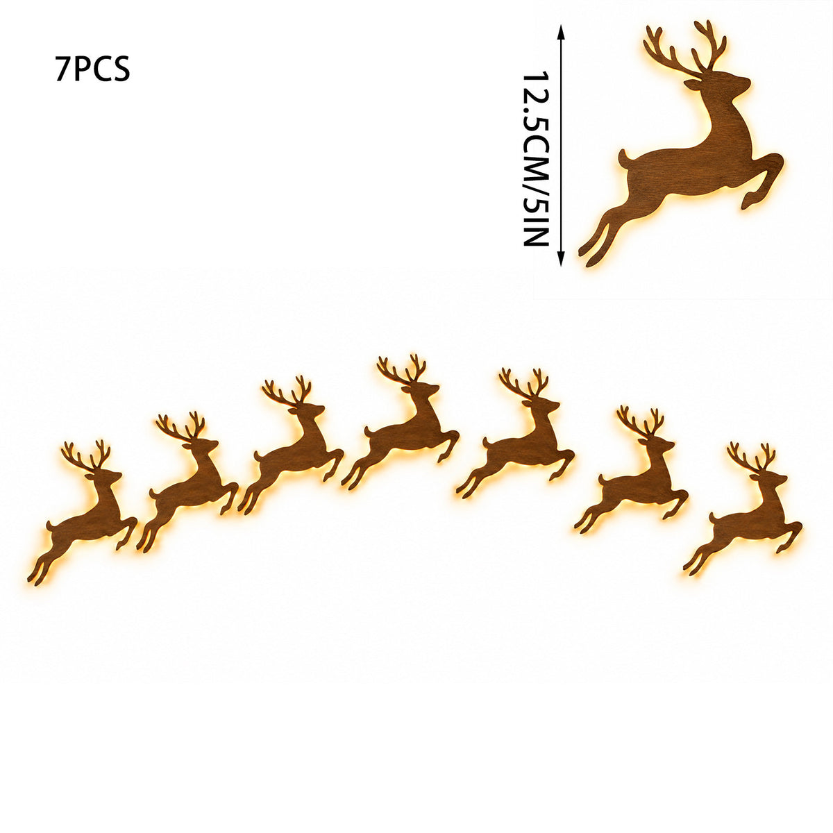 Self-Adhesive Wooden Christmas Santa Reindeer Wall Decoration with Lights