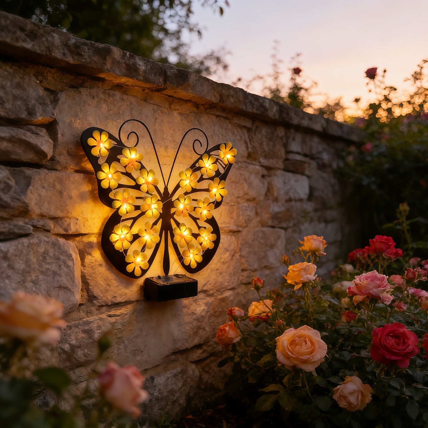 Solar Butterfly Wall Light Outdoor Garden Decoration