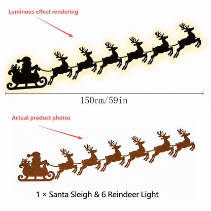 Self-Adhesive Wooden Christmas Santa Reindeer Wall Decoration with Lights