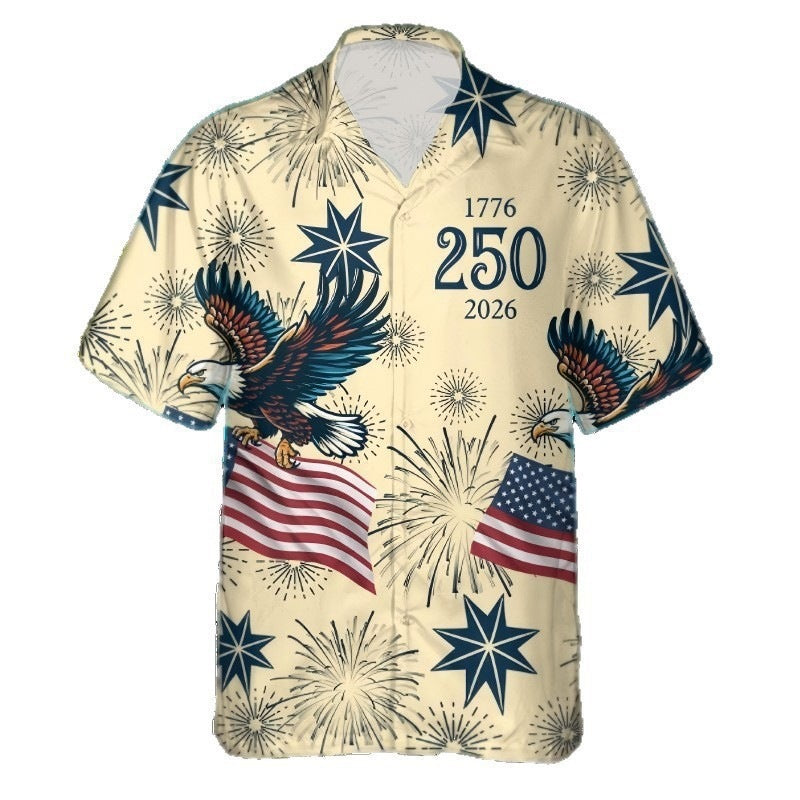 Vintage Print Hawaiian Shirt with Cuban Collar