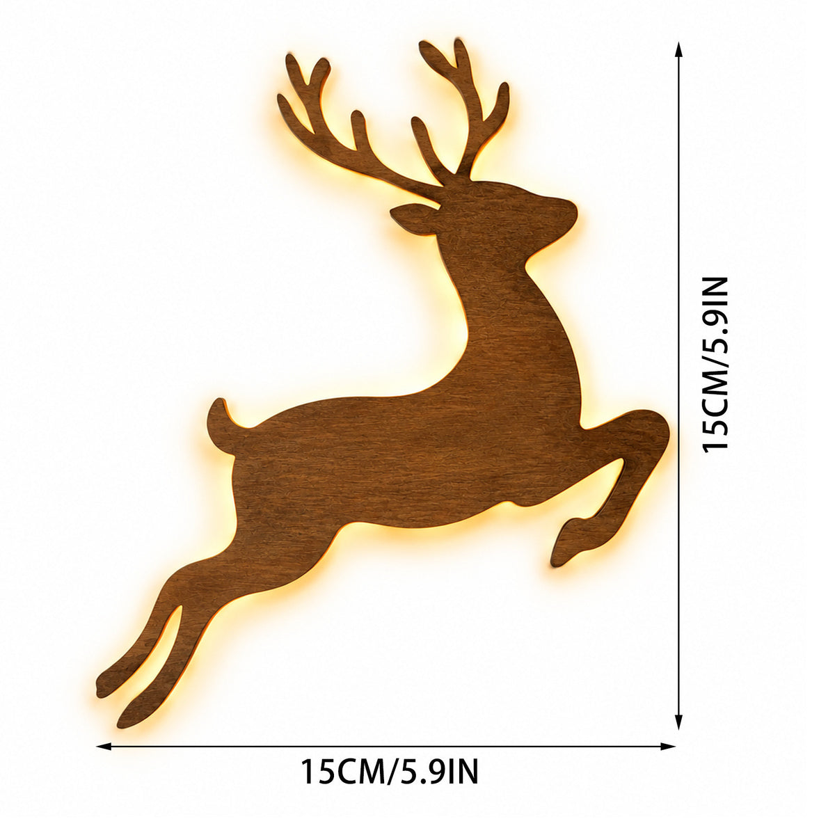 Self-Adhesive Wooden Christmas Santa Reindeer Wall Decoration with Lights